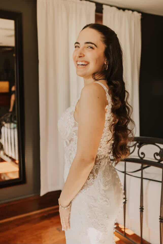 Bride getting ready in the cozy farmhouse Airbnb at Canaan Springs, a rustic Northern Virginia farm wedding venue