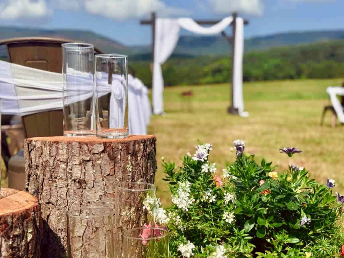 Outdoor wedding ceremony site with mountain views at Canaan Springs, a Northern Virginia farm wedding venue near Winchester, Virginia